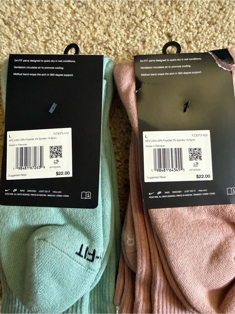 Nike Everyday Cushioned Crew Socks — Mint Green & Blush Pink (2-Pack)